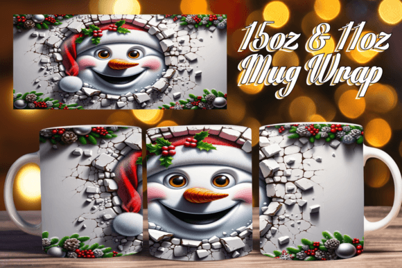3D Cartoon Snowman Mug Wrap 11oz