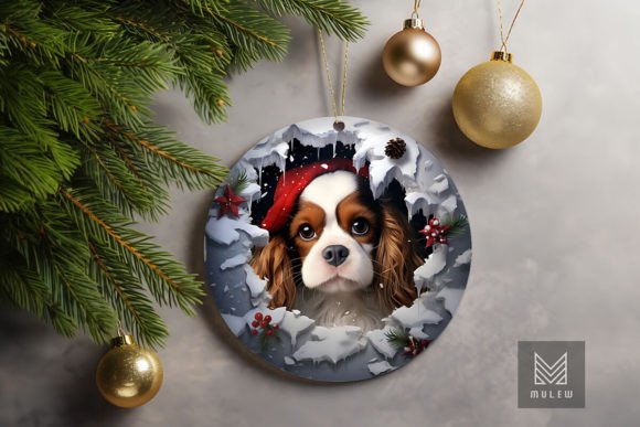 Adorable 3D Cavalier King Dog Xmas Ornament