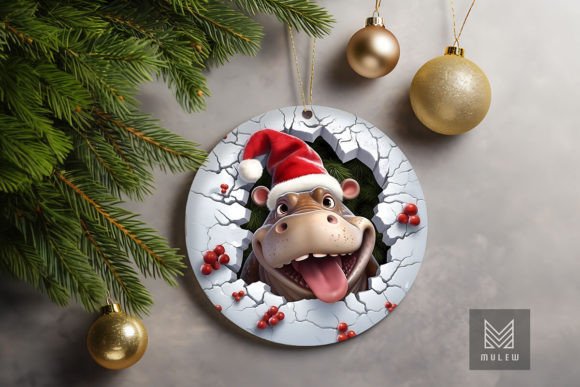 Cute Hippo 3D Christmas Ornament