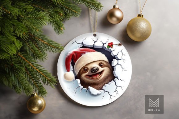 Cute Sloth 3D Christmas Ornament Clipart: A Festive Addition to Your Holiday Decor