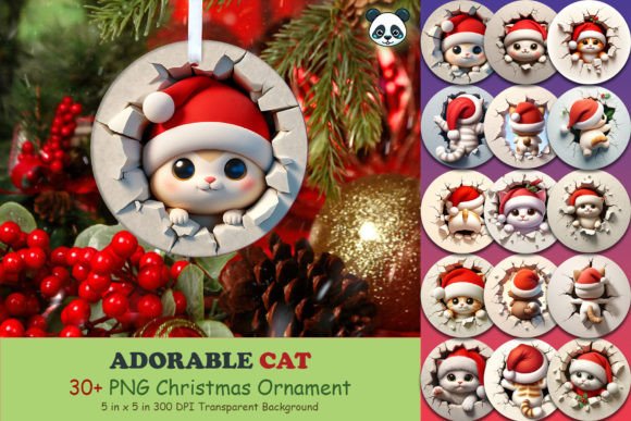 Embrace the Season with the Cute Christmas Cat 3D Ornament Bundle